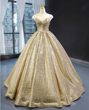 Load image into Gallery viewer, 2020 New Sparkly Sequins Ball Gown Evening Dress Sheer Neck Cap Sleeve Floor length Formal Red Carpet Party Dresses vestidos