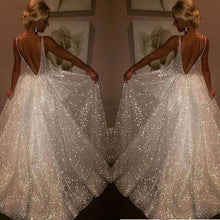 Load image into Gallery viewer, 2020 ready to ship cheap sexy backless V neck white  gala dress vestidos de fiesta largos vestido formatura
