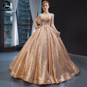 2020 New Sparkly Sequins Ball Gown Evening Dress Sheer Neck Cap Sleeve Floor length Formal Red Carpet Party Dresses vestidos