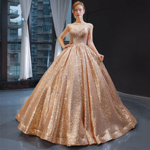 Load image into Gallery viewer, 2020 New Sparkly Sequins Ball Gown Evening Dress Sheer Neck Cap Sleeve Floor length Formal Red Carpet Party Dresses vestidos
