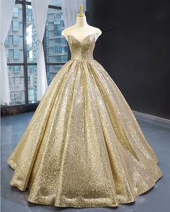 2020 New Sparkly Sequins Ball Gown Evening Dress Sheer Neck Cap Sleeve Floor length Formal Red Carpet Party Dresses vestidos